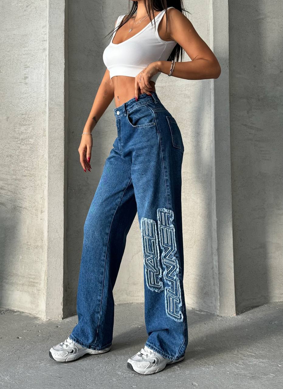 Race Runner Nakış Detaylı Geniş Paça Jean 1002