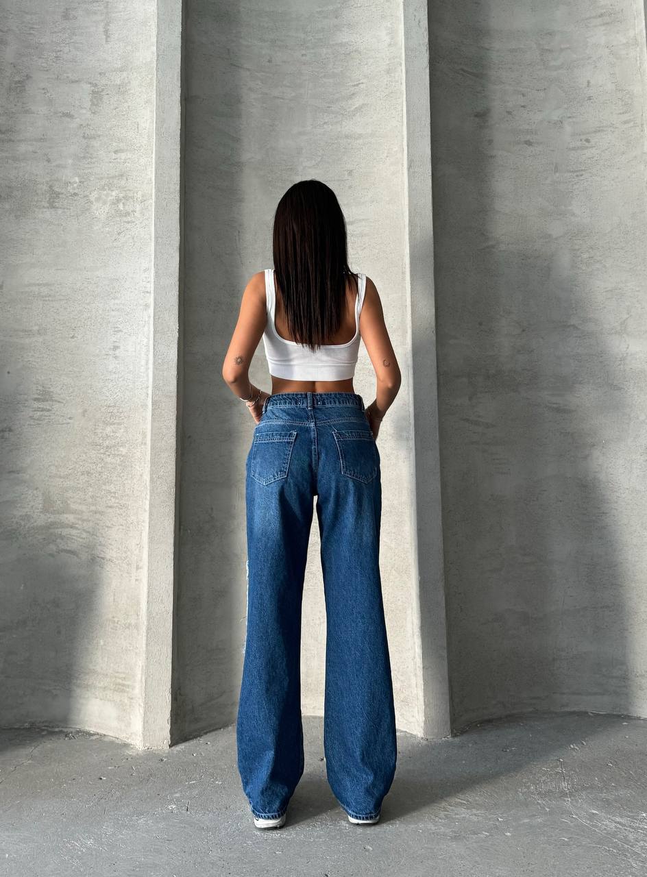 Race Runner Nakış Detaylı Geniş Paça Jean 1002