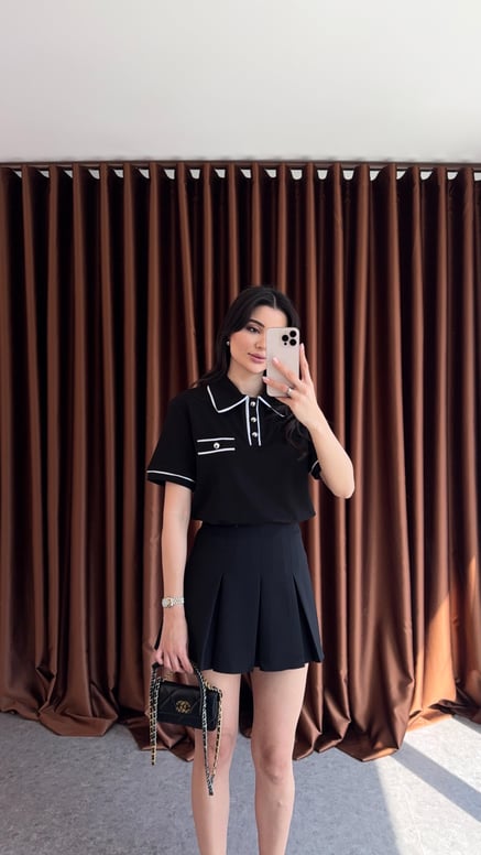 Siyah Pileli Mini Etek 1005