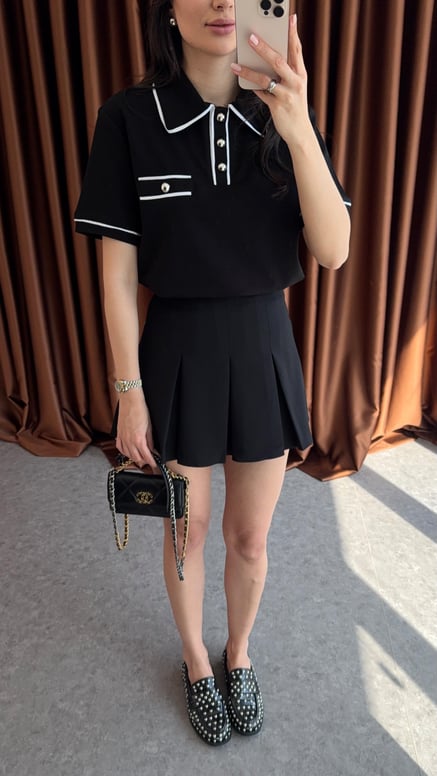 Siyah Pileli Mini Etek 1005